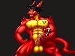  anthro balls biceps big-red big-red_(character) big_balls big_muscles big_penis buff dragon erection hair hyper hyper_balls hyper_penis looking_at_viewer male masturbation muscles nipples nude pecs penis pinup pose precum red_dragon red_skin sitting solo spikes tail 