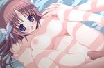  1girl bed breasts brown_hair censored cum cum_in_pussy cum_inside kuronekogata large_breasts long_hair lying missionary navel nipples nude open_mouth original penetration penis purple_eyes pussy sex vaginal 