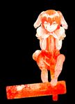  animal_ears bad_id bad_pixiv_id black_background blood bunny_ears empty_eyes head_rest inaba_tewi littletwinghost looking_at_viewer puffy_sleeves short_hair simple_background solo tail touhou 