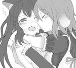  animal_ears cat_ears dog_ears drawr food food_on_face greyscale hirasawa_yui hug k-on! kemonomimi_mode kuzu_kow licking long_hair monochrome multiple_girls nakano_azusa short_hair sidelocks twintails 