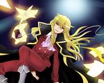  androgynous bad_id bad_pixiv_id blonde_hair blue_eyes cape hair_down quill solo umineko_no_naku_koro_ni ushiromiya_lion 