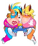 activision anthro bandicoot big_breasts blonde_hair blue_hair bottomwear breasts choker cleavage clothed clothing crash_bandicoot crash_bandicoot_(series) curvy_figure denim denim_bottomwear denim_clothing ear_piercing eyeshadow female fingerless_gloves footwear gloves green_eyes group hair hand_on_hip hand_on_own_hip handwear hi_res huge_breasts jeans jewelry leg_warmers legwear long_hair makeup male male/female mammal marsupial multicolored_hair necklace pants piercing pirate_tawna shoes shorts tattoo tawna_bandicoot teeth theguywhodrawsalot thick_thighs tongue tongue_out topwear trio two_tone_hair voluptuous wide_hips