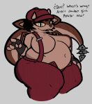 absurd_res anthro belly big_belly big_breasts big_ears big_tail bottomwear breasts butt claws clothing deadlock digital_media_(artwork) english_text facial_piercing fat_rolls female finger_gloves gargoyle gloves hair handwear hat headgear headwear hi_res horn huge_belly huge_breasts hyper ivy_(deadlock) mushkoe navel nose_piercing nose_ring obese obese_anthro obese_female outgrown_clothes overweight overweight_anthro overweight_female pants piercing ring_piercing simple_background smile solo spanish_text straps suspenders suspenders_on_nipples tail tail_weapon teeth text thick_thighs unbuttoned unbuttoned_pants valve valve_corporation weight_gain wide_hips wings