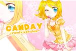  blonde_hair blue_eyes kagamine_rin one_eye_closed skirt solo sorakase_sawa vocaloid zoom_layer 