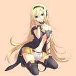  blonde_hair breasts chain collar colorized green_eyes hairband highres level.21 lily_(vocaloid) long_hair looking_at_viewer skirt small_breasts smile solo thighhighs very_long_hair vocaloid yuuki_kira 