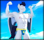 3d_(artwork) anthro clothing digital_media_(artwork) equid equine flexing flexing_bicep flexing_both_biceps folded_wings friendship_is_magic hasbro hi_res horse jockstrap male mammal muscular muscular_male my_little_pony mythological_creature mythological_equine mythology nipples pegasus pink_nipples pony sky_chaser soarin_(mlp) solo source_filmmaker_(artwork) tail underwear wings wonderbolts_(mlp)