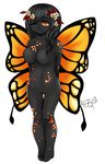  black black_hair breasts butterfly female hair insect markings naturally_censored navel nude orange_eyes solo unknown_artist wings 
