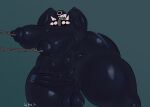 absurd_res anthro aujko balls belly big_balls big_breasts big_butt big_penis black_body black_collar black_eyes breast_pull breasts butt chain chain_chomp collar genitals gigi_(thecoatl034) hands_behind_back hi_res highlights_(coloring) humanoid intersex jewelry mario_bros mostly_nude muscular muscular_arms nintendo nipple_piercing nipples open_mouth penis piercing scar sharp_teeth simple_background solo spiked_collar spikes teeth thick_thighs vein veiny_penis