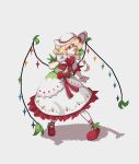 :3 alternate_design alternate_hairstyle blonde_hair bow commentary crystal_wings curly_hair english_commentary flandre_scarlet food_print fruit_print full_body gradient_clothes gradient_shirt green_shirt hat highres leaf_wings mary_janes picture_hat pixel_art red_bow red_eyes red_shoes shadow shirt shoes short_sleeves skirt socks standing strawberry_print touhou vexkaf white_hat white_shirt white_skirt white_socks white_wrist_cuffs wings wrist_cuffs 