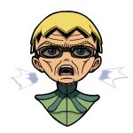  1boy blonde_hair chibi chibi_only coat cropped_shoulders glasses green_coat green_eyes high_collar highres jojo_no_kimyou_na_bouken k-ran male_focus old old_man open_mouth portrait self-upload short_hair solo steel_ball_run steven_steel sunglasses teeth transparent_background 