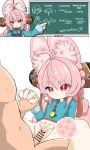  1boy 1girl absurdres ahoge animal_ear_fluff animal_ear_piercing animal_ears bar_censor bicornuate_uterus blue_shirt bottomless braid breasts censored chalkboard closed_mouth clothed_sex commentary_request cum cum_in_pussy fertilization furry furry_female furry_with_non-furry hair_ornament hetero highres holding_hands impregnation interlocked_fingers internal_cumshot interspecies long_hair open_mouth ovum penis pink_hair rabbit_ears rabbit_girl red_eyes sex sex_ed shirt simesaba_(xwdt4337) small_breasts smile sperm_cell sphere_hair_ornament thick_eyebrows twin_braids uterus vaginal x-ray zenless_zone_zero zhao_(zenless_zone_zero) 