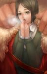  black_hair borrowed_garments breath cape cold fate/zero fate_(series) green_eyes male_focus multiple_boys rider_(fate/zero) snot solo_focus sssbendan 