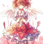  bow choker closed_eyes dew_(970623) dress frills gloves hair_ribbon kaname_madoka magical_girl mahou_shoujo_madoka_magica pink pink_hair ribbon short_hair short_twintails smile solo twintails white_gloves wings 