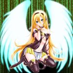  bare_shoulders blonde_hair blue_eyes breasts chain collar colorized hairband highres lily_(vocaloid) long_hair looking_at_viewer skirt small_breasts smile solo thighhighs very_long_hair vocaloid wings yuuki_kira 