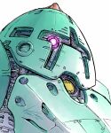  absurdres commentary_request dated gundam highres kobakin looking_at_viewer mecha mecha_focus mobile_suit one-eyed portrait red_eyes robot science_fiction sideways_glance signature simple_background solo white_background zock 