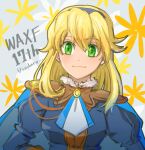  1girl anniversary asatsuki_kamo blonde_hair cape clarissa_arwin closed_mouth dress green_eyes hairband long_hair looking_at_viewer sidelocks smile solo wild_arms wild_arms_xf 