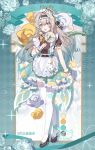 1girl :d abby_riddle absurdres alternate_costume animal_ear_fluff animal_ears animal_on_shoulder apron aqua_bow aqua_dress aqua_hair bird bird_on_shoulder black_hairband black_shoes blush bow cake_cat_(honkai:_star_rail) cat_ears chinese_commentary commentary_request dress enmaided firefly_(honkai:_star_rail) frilled_apron frilled_wrist_cuffs frills full_body gradient_hair grey_hair hair_between_eyes hairband hand_fan hand_up high_heels highres holding holding_fan honkai:_star_rail honkai_(series) kemonomimi_mode long_hair looking_at_viewer maid multicolored_dress multicolored_hair open_mouth origami_bird_(honkai:_star_rail) shoes signum smile standing thighhighs very_long_hair waist_apron white_apron white_bow white_thighhighs white_wrist_cuffs wrist_cuffs yellow_bow zoom_layer 