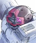  absurdres commentary_request dated dom_(mobile_suit) gundam highres kobakin looking_at_viewer mecha mecha_focus mobile_suit one-eyed red_eyes robot science_fiction sideways_glance signature simple_background solo upper_body white_background 