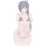  1girl animal_ear_headphones animal_ears bikini bikini_under_clothes black_bikini blue_eyes blush bow breasts cat_ear_headphones cat_ears closed_mouth clothes_tug cloud collarbone commentary_request cowboy_shot fake_animal_ears hair_bow hair_ornament hairclip hangyeol8008 headphones heart heart_hair_ornament highleg highleg_bikini highres indie_virtual_youtuber korean_commentary large_breasts long_hair looking_at_viewer parallel_hairclips ponytail rapid17 see-through_clothes shirt shirt_tug short_sleeves simple_background skindentation smile solo swimsuit thighhighs thighs transparent_background v_arms virtual_youtuber white_shirt white_thighhighs x_hair_ornament 