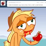  animal_ears apple applejack_(mlp) ask_jappleack blonde_hair blood death eating english_text equine female friendship_is_magic fruit green_eyes hair hat horse hotdiggedydemon mammal my_little_pony pony solo text tumblr 