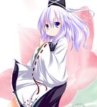  bad_id bad_pixiv_id blue_eyes hat japanese_clothes kariginu lavender_hair marino_yuu mononobe_no_futo ponytail short_hair skirt smile solo tate_eboshi touhou 