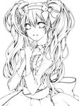  bad_id bad_pixiv_id bow greyscale hair_bow hatsune_miku lineart long_hair minatsuki_(lapislazzuli169) monochrome smile solo twintails vocaloid 