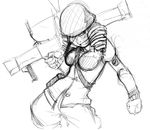  bazooka between_breasts breasts cosplay drill_hair greyscale grin helmet katawa_shoujo konflikti medium_breasts mikado_shiina military military_uniform monochrome sketch smile solo strap_cleavage team_fortress_2 the_soldier the_soldier_(cosplay) twin_drills twintails uniform weapon 