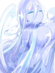  1girl breasts closed_eyes colored_skin commentary_request hair_between_eyes highres hikyou_takarasou large_breasts liquid_hair monster_girl no_nipples nude original parted_lips purple_eyes purple_skin slime_(creature) slime_(substance) slime_girl 