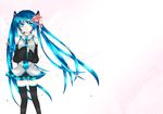  blue_eyes blue_hair detached_sleeves flower hair_flower hair_ornament hatsune_miku highres long_hair necktie solo sorakase_sawa twintails very_long_hair vocaloid 