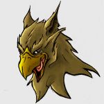 1:1 anthro avian brown_body brown_fur carpo fur gryphon headshot_portrait hi_res licking licking_lips licking_own_lips male mythological_avian mythological_creature mythology open_mouth portrait ridleydupree self_lick simple_background smile solo tongue tongue_out