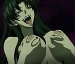  1girl black_hair breast_grab breasts female girl grabbing high_school_dxd long_hair long_hiar nail_polish nipples open_mouth red_nails screencap sharp_teeth smile solo vampire viser 