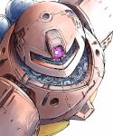  absurdres commentary_request dated from_above gogg gundam highres kobakin looking_at_viewer looking_up mecha mecha_focus mobile_suit one-eyed red_eyes robot science_fiction signature simple_background solo white_background 