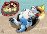 abdominal_bulge blitz_(gyro) blue_eyes bodily_fluids countershading digestion drooling fan_character feral feral_pred feral_prey generation_2_pokemon gore gyrotech internal male male_pred male_prey markings mottled mottled_body nintendo organs paws pokemon pokemon_(species) purple_body quadruped quilava red_markings saliva silent_e stomach stomach_acid tan_body typhlosion vore