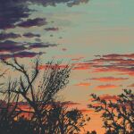  absurdres chromatic_aberration commentary dusk english_commentary fangpeii gradient_sky highres no_humans original outdoors scenery silhouette sky sky_focus tree 