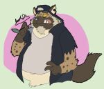 alternative_fashion anthro backwards_baseball_cap backwards_cap backwards_hat barazoku baseball_cap belly biceps big_belly black_baseball_cap black_bottomwear black_clothing black_hat black_headwear black_jacket black_pants black_topwear bottomwear brown_body brown_fur bully clothing delinquent exposed_belly fangs fur hat headgear headwear hyena jacket jacobspencer04 male mammal manly markings musclegut muscular muscular_anthro muscular_arms muscular_male overweight overweight_anthro overweight_male pants punk rebel shirt solo spots spotted_body spotted_fur spotted_hyena spotted_markings standing tail teeth thick_arms tight_clothing tight_shirt tight_topwear topwear tough_guy white_body white_clothing white_fur white_shirt white_topwear yellow_eyes