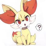  ? absurdres animal_focus animal_sexualization commentary_request cum cum_on_body facial fennekin highres looking_at_viewer open_mouth pokemon pokemon_(creature) pokephilia red_eyes sitting speech_bubble spoken_question_mark youjo_modoki 