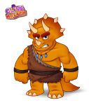 2017 3_horns 3_toes 4_fingers absurd_res anthro belt black_belt black_wristband blue_eyes bone_frill brown_tail_tip brown_toga ceratopple ceratopsian ceratopsid chasmosaurine clenched_teeth clive_'n'_wrench clothed clothed_anthro clothed_male clothing colored digital_drawing_(artwork) digital_media_(artwork) dinosaur dipstick_tail english_description eyebrows facial_horn featureless_chest feet fingers fist frill_(anatomy) hi_res horn jewelry light lighting looking_at_viewer luigil male marginocephalian markings multi_horn necklace nose_horn numskull_games orange_body orange_scales orange_tail ornithischian pecs prehistoric_species red_eyebrows reptile scales scalie shaded simple_background solo standing straight_legs tail tail_markings tan_horn tan_toes teeth thick_eyebrows title toes toga triceratops two_tone_tail white_background