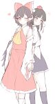  2girls ascot bird_wings black_hair black_skirt black_wings blush bow brown_hair closed_mouth commentary_request cosplay detached_sleeves frilled_bow frilled_hair_tubes frills hair_bow hair_tubes hakurei_reimu hakurei_reimu_(cosplay) hat heart highres holding_hands long_hair multiple_girls one_eye_closed pointy_ears pom_pom_(clothes) red_bow red_eyes red_hat red_skirt ribbon-trimmed_sleeves ribbon_trim seele_(chanseele0128) shameimaru_aya shameimaru_aya_(cosplay) shirt short_hair short_sleeves skirt skirt_set smile tokin_hat touhou white_shirt wings yellow_ascot yuri 