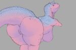 abelisaurid anthro breasts butt carnotaurus dinosaur elangelote female genitals hi_res humanoid looking_back prehistoric_species rear_view reptile saurischian scalie small_arms tail theropod vulva