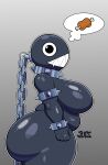 absurd_res armband belly big_belly big_breasts big_butt black_body bodily_fluids bracelet breasts butt chain chain_chomp chain_leash collar drooling featureless_breasts female glistening glistening_body gradient_background grey_background hi_res huge_butt huge_thighs humanoid jewelry jutsapostion leash mario_bros meat_on_bone nintendo nude outline saliva sharp_teeth side_view simple_background solo spiked_armband spiked_bracelet spiked_collar spikes teeth thick_thighs thought_bubble white_outline