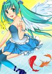  bad_id bad_pixiv_id blush clover_(moti) colorized fish green_eyes green_hair hatsune_miku long_hair solo twintails vocaloid wings 