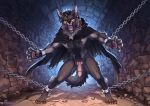 abs absurd_res angry animal_genitalia animal_penis anthro balls barefoot biped black_hair black_nose body_hair bound canid canine canine_genitalia canine_penis canis cape chain chained_body chest_hair claws cloak clothing cuff_(restraint) detailed_background dungeon erection fangs feet fingers fur genitals grey_body grey_fur hair handcuffs hi_res knot looking_at_viewer male mammal metal_cuffs mostly_nude muscular mythological_canine mythological_creature mythology open_mouth pawpads penis pink_penis pubes restraints seraphimka shackled shackles snarling solo standing tail teeth toes tongue trail tuft werecanid werecanine werecreature werewolf wolf
