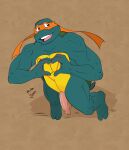 2_toes 3_fingers animal_genitalia animal_penis anthro athletic athletic_anthro athletic_male digital_media_(artwork) feet fingers genitals gesture half-erect heart_gesture heart_symbol hi_res looking_at_viewer male mask mask_only michelangelo_(tmnt) mishajeans nude open_mouth penis reptile scalie shell simple_background slit_penis smile solo standing tail teenage_mutant_ninja_turtles teeth toes turtle