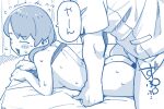  1boy 1girl ass blush_stickers breasts flying_sweatdrops hetero highres lying medium_breasts monochrome on_stomach original prone_bone salsiccia_makino sex short_hair sweat 