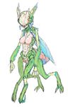  alien antennae breasts character_request claws copyright_request furry highres insect_girl kanemaki_thomas medium_breasts monster muscle no_humans praying_mantis solo standing white_background wings 