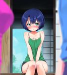  :t ano_natsu_de_matteru bad_id bad_pixiv_id bare_shoulders between_thighs blue_hair blurry blush camisole depth_of_field green_eyes masamuuu short_hair short_shorts shorts sitting solo tanigawa_kanna tears 