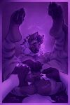 ambiguous_gender ambiguous_species anthro anus balls bodily_fluids border breasts chest_tuft duo ear_piercing english_text facial_piercing first_person_view full-length_portrait fur gauged_ear genitals ginathehyena guiche_piercing gynomorph gynomorph/ambiguous hand_on_butt hi_res holding_balls holding_legs_up hyena interkos intersex intersex/ambiguous legs_up light_border mammal mane markings monochrome motion_lines needleplay nipple_piercing nipples nonbinary_(lore) nose_piercing nose_ring onomatopoeia pain pain_play paws piercing piercing_fetish portrait pov_hands presenting_crotch purple_background ring_piercing sadomasochism septum_piercing septum_ring simple_background sketch sketchy small_breasts sound_effects striped-body striped_body striped_fur striped_hyena striped_markings stripes sweat sweatdrop text trans_(lore) tuft wilson_(wilsonjackal)