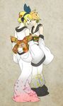  1girl asa_no_ha_(pattern) blonde_hair brother_and_sister highres japanese_clothes kagamine_len kagamine_rin seigaiha siblings standing teku_(the3dempire) twins unmoving_pattern vocaloid 