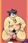 2025 anthro armpit_hair balls belly belly_hair black_body black_fur blue_body blue_fur blush blush_lines bodily_fluids body_hair breasts chest_hair clothed clothing clothing_around_one_leg collar collar_only cum cum_drip cum_on_balls cum_on_body cum_on_breasts cum_on_ground cum_on_penis cum_on_self dripping eyewear facial_hair flaccid fur generation_2_pokemon genital_fluids genitals glasses goatee hairy_balls hi_res kemono kneeling male mammal moob_grab moobs nintendo nipple_grab nipple_piercing nipples nude overweight overweight_anthro overweight_male partially_clothed penis piercing pokemon pokemon_(species) pubes purple_body purple_fur shy smile smiling_at_viewer solo typhlosion underwear underwear_around_one_leg underwear_down wearing_glasses yellow_body yellow_fur