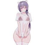  1girl animal_ear_headphones animal_ears bikini bikini_under_clothes black_bikini blue_eyes blush bow breasts cat_ear_headphones cat_ears closed_mouth clothes_tug cloud collarbone commentary_request cowboy_shot fake_animal_ears hair_bow hair_ornament hairclip hangyeol8008 headphones heart heart_hair_ornament highleg highleg_bikini highres indie_virtual_youtuber korean_commentary large_breasts long_hair looking_at_viewer parallel_hairclips ponytail rapid17 see-through_clothes shirt shirt_tug short_sleeves simple_background skindentation smile solo swimsuit thighhighs thighs transparent_background v_arms virtual_youtuber white_shirt white_thighhighs x_hair_ornament 